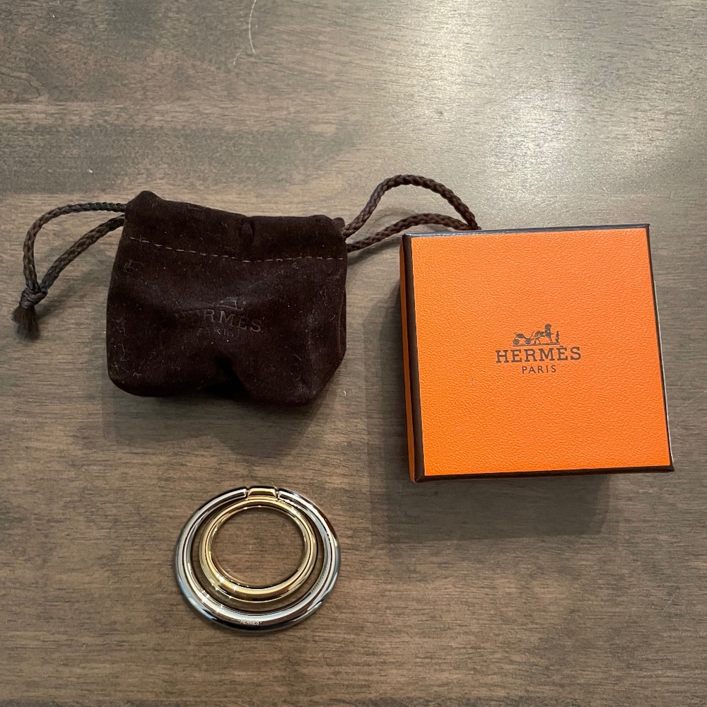Hermes Orange & Gold/ Silver Ring Scarf Slide
